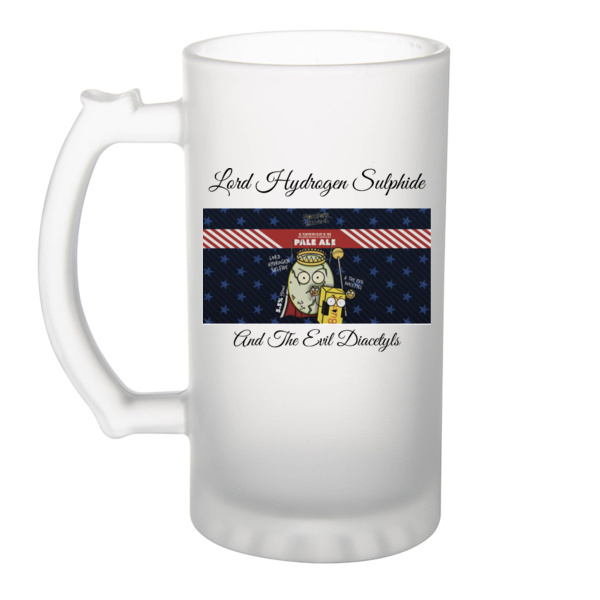 Lord Hydrogen Sulphide &  The Evil Diacetyls - Frosted Glass Beer Mug Thumbnail